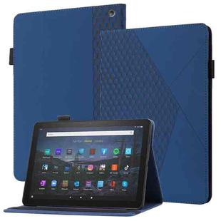For Amazon Kindle Fire HD 10 2021 Rhombus Skin Feel Horizontal Flip Tablet Leather Case with Card Slots & Holder(Blue)