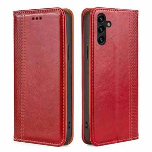 For Samsung Galaxy A13 5G Grid Texture Magnetic PU + TPU Horizontal Flip Leather Case with Holder & Card Slot(Red)