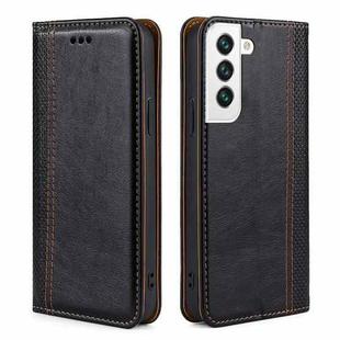 For Samsung Galaxy S22 5G Grid Texture Magnetic PU + TPU Horizontal Flip Leather Case with Holder & Card Slot(Black)