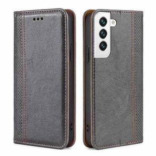 For Samsung Galaxy S22 5G Grid Texture Magnetic PU + TPU Horizontal Flip Leather Case with Holder & Card Slot(Gray)