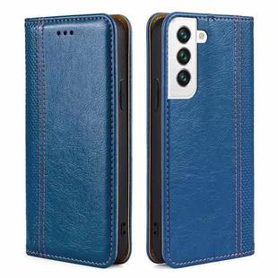 For Samsung Galaxy S22 5G Grid Texture Magnetic PU + TPU Horizontal Flip Leather Case with Holder & Card Slot(Blue)