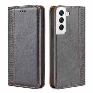 For Samsung Galaxy S22+ 5G Grid Texture Magnetic PU + TPU Horizontal Flip Leather Case with Holder & Card Slot(Gray)