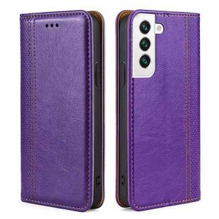 For Samsung Galaxy S22+ 5G Grid Texture Magnetic PU + TPU Horizontal Flip Leather Case with Holder & Card Slot(Purple)