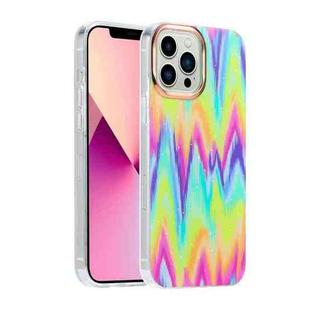 For iPhone 13 Pro Max Glitter Powder Electroplating Color Marble Shockproof Phone Case (Wave Rainbow C5)