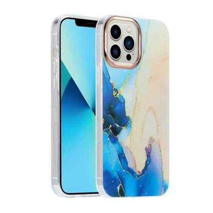 For iPhone 13 Pro Max Glitter Powder Electroplating Color Marble Shockproof Phone Case (Dark Blue C7)