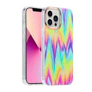 For iPhone 12 / 12 Pro Glitter Powder Electroplating Color Marble Shockproof Phone Case(Wave Rainbow C5)