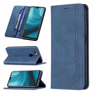 For OPPO A7 Magnetic RFID Blocking Anti-Theft Leather Case with Holder & Card Slots & Wallet(Blue)
