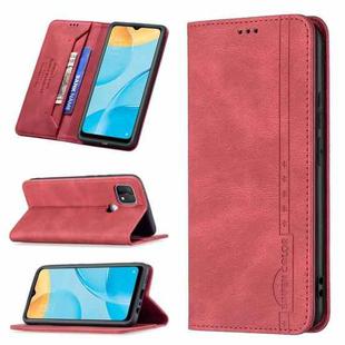 For OPPO A15 Magnetic RFID Blocking Anti-Theft Leather Case with Holder & Card Slots & Wallet(Red)