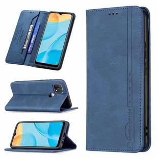 For OPPO A15 Magnetic RFID Blocking Anti-Theft Leather Case with Holder & Card Slots & Wallet(Blue)