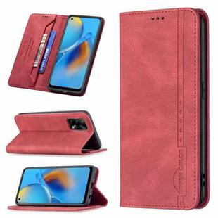 For OPPO A74 4G / F19 4G Magnetic RFID Blocking Anti-Theft Leather Case with Holder & Card Slots & Wallet(Red)