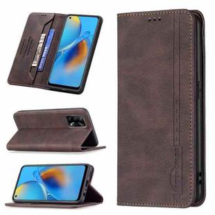For OPPO A74 4G / F19 4G Magnetic RFID Blocking Anti-Theft Leather Case with Holder & Card Slots & Wallet(Brown)