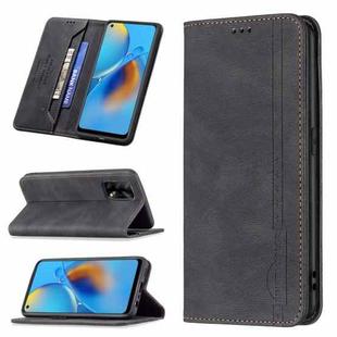 For OPPO A74 4G / F19 4G Magnetic RFID Blocking Anti-Theft Leather Case with Holder & Card Slots & Wallet(Black)