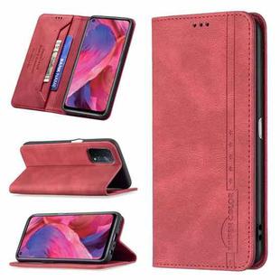 For OPPO A74 5G / A93 5G / A54 5G Magnetic RFID Blocking Anti-Theft Leather Case with Holder & Card Slots & Wallet(Red)