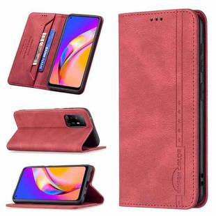 For OPPO A94 5G/F19 Pro Plus/Reno5 Z 5G Magnetic RFID Blocking Anti-Theft Leather Case with Holder & Card Slots & Wallet(Red)