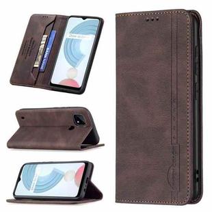 For OPPO Realme C21 / C20 Magnetic RFID Blocking Anti-Theft Leather Case with Holder & Card Slots & Wallet(Brown)