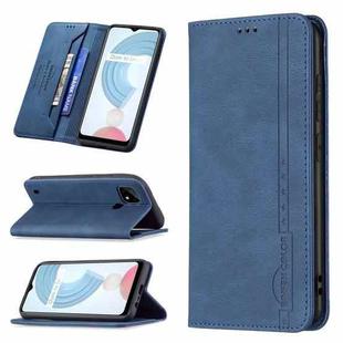 For OPPO Realme C21 / C20 Magnetic RFID Blocking Anti-Theft Leather Case with Holder & Card Slots & Wallet(Blue)