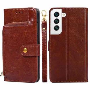 For Samsung Galaxy S22+ 5G Zipper Bag PU + TPU Horizontal Flip Leather Case with Holder & Card Slot & Wallet & Lanyard(Brown)