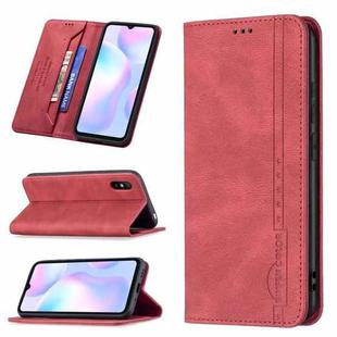For Xiaomi Redmi 9A Magnetic RFID Blocking Anti-Theft Leather Case with Holder & Card Slots & Wallet(Red)