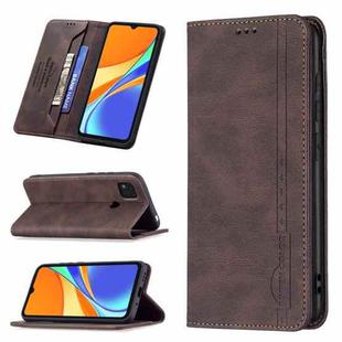 For Xiaomi Redmi 9C / Poco C31 Magnetic RFID Blocking Anti-Theft Leather Case with Holder & Card Slots & Wallet(Brown)