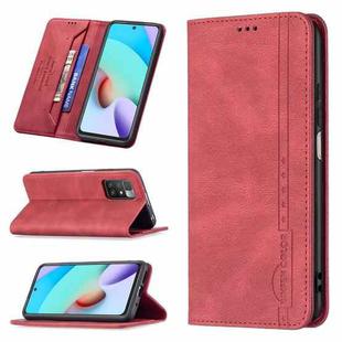 For Xiaomi Redmi 10 Magnetic RFID Blocking Anti-Theft Leather Case with Holder & Card Slots & Wallet(Red)