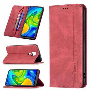For Xiaomi Redmi Note 9/Redmi 10X 4G Magnetic RFID Blocking Anti-Theft Leather Case with Holder & Card Slots & Wallet(Red)