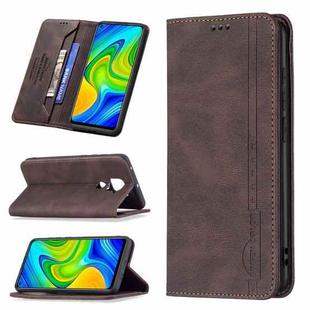 For Xiaomi Redmi Note 9/Redmi 10X 4G Magnetic RFID Blocking Anti-Theft Leather Case with Holder & Card Slots & Wallet(Brown)
