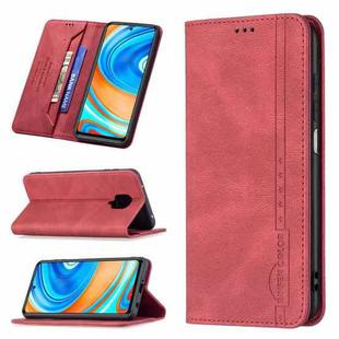 For Xiaomi Redmi Note 9 Pro Max/Note 9 Pro/Note 9S Magnetic RFID Blocking Anti-Theft Leather Case with Holder & Card Slots & Wallet(Red)