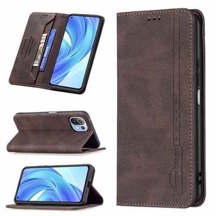 For Xiaomi Mi 11 Lite Magnetic RFID Blocking Anti-Theft Leather Case with Holder & Card Slots & Wallet(Brown)