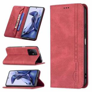 For Xiaomi 11T / 11T Pro Magnetic RFID Blocking Anti-Theft Leather Case with Holder & Card Slots & Wallet(Red)