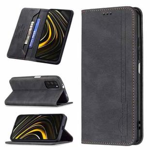 For Xiaomi Poco M3/Redmi Note 9 4G CN Version Magnetic RFID Blocking Anti-Theft Leather Case with Holder & Card Slots & Wallet(Black)