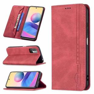 For Xiaomi Poco M3 Pro/Redmi Note 10 5G/Note 10T 5G Magnetic RFID Blocking Anti-Theft Leather Case with Holder & Card Slots & Wallet(Red)