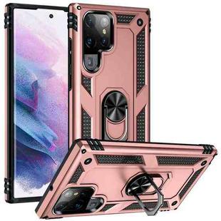 For Samaung Galaxy S22 Ultra 5G Shockproof TPU + PC Protective Case with 360 Degree Rotating Holder(Rose Gold)