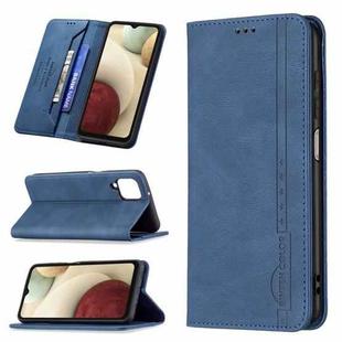 For Samsung Galaxy A12 Magnetic RFID Blocking Anti-Theft Leather Case with Holder & Card Slots & Wallet(Blue)