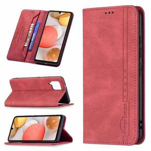 For Samsung Galaxy A42 Magnetic RFID Blocking Anti-Theft Leather Case with Holder & Card Slots & Wallet(Red)
