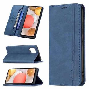 For Samsung Galaxy A42 Magnetic RFID Blocking Anti-Theft Leather Case with Holder & Card Slots & Wallet(Blue)