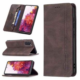 For Samsung Galaxy S20 FE Magnetic RFID Blocking Anti-Theft Leather Case with Holder & Card Slots & Wallet(Brown)