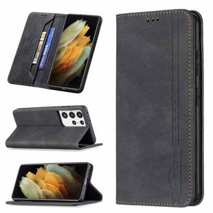 For Samsung Galaxy S21 Ultra 5G Magnetic RFID Blocking Anti-Theft Leather Case with Holder & Card Slots & Wallet(Black)