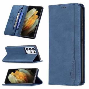 For Samsung Galaxy S21 Ultra 5G Magnetic RFID Blocking Anti-Theft Leather Case with Holder & Card Slots & Wallet(Blue)