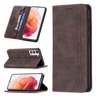 For Samsung Galaxy S21 5G Magnetic RFID Blocking Anti-Theft Leather Case with Holder & Card Slots & Wallet(Brown)