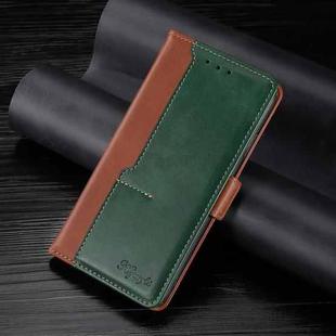 For Samsung Galaxy S22+ 5G Retro Texture Contrast Color Side Buckle Horizontal Flip Leather Case with Holder & Card Slots & Wallet(Light Brown + Green)