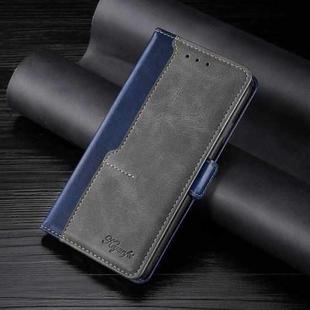 For Samsung Galaxy S22+ 5G Retro Texture Contrast Color Side Buckle Horizontal Flip Leather Case with Holder & Card Slots & Wallet(Blue + Grey)