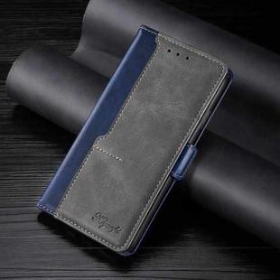 For Samsung Galaxy S22 Ultra 5G Retro Texture Contrast Color Side Buckle Horizontal Flip Leather Case with Holder & Card Slots & Wallet(Blue + Grey)