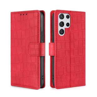 For Samsung Galaxy S22 Ultra 5G Skin Feel Crocodile Texture Magnetic Clasp Horizontal Flip PU Case with Holder & Card Slots & Wallet(Red)