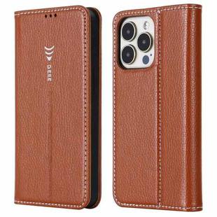 For iPhone 13 GEBEI PU+TPU Horizontal Flip Protective Case with Holder & Card Slots(Brown)