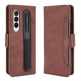 For Samsung Galaxy Z Fold3 5G Skin Feel Calf Pattern Horizontal Flip Leather Case with Holder & Card Slots & Photo Frame & Pen Slot(Brown)
