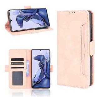 For Xiaomi 11T / 11T Pro Skin Feel Calf Pattern Horizontal Flip Leather Case with Holder & Card Slots & Photo Frame(Pink)