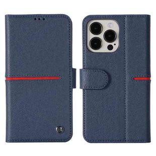 For iPhone 13 Pro GEBEI Top-grain Leather Horizontal Flip Protective Case with Holder & Card Slots & Wallet & Photo Frame (Blue)