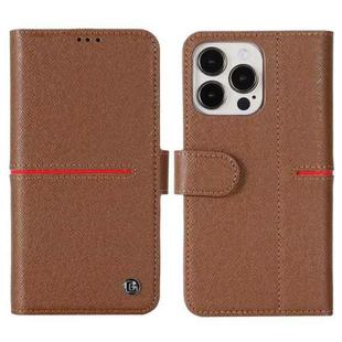 For iPhone 13 Pro GEBEI Top-grain Leather Horizontal Flip Protective Case with Holder & Card Slots & Wallet & Photo Frame (Brown)