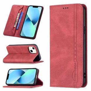 For iPhone 13 mini Magnetic RFID Blocking Anti-Theft Leather Case with Holder & Card Slots & Wallet (Red)