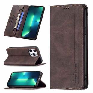 For iPhone 13 Pro Magnetic RFID Blocking Anti-Theft Leather Case with Holder & Card Slots & Wallet (Brown)